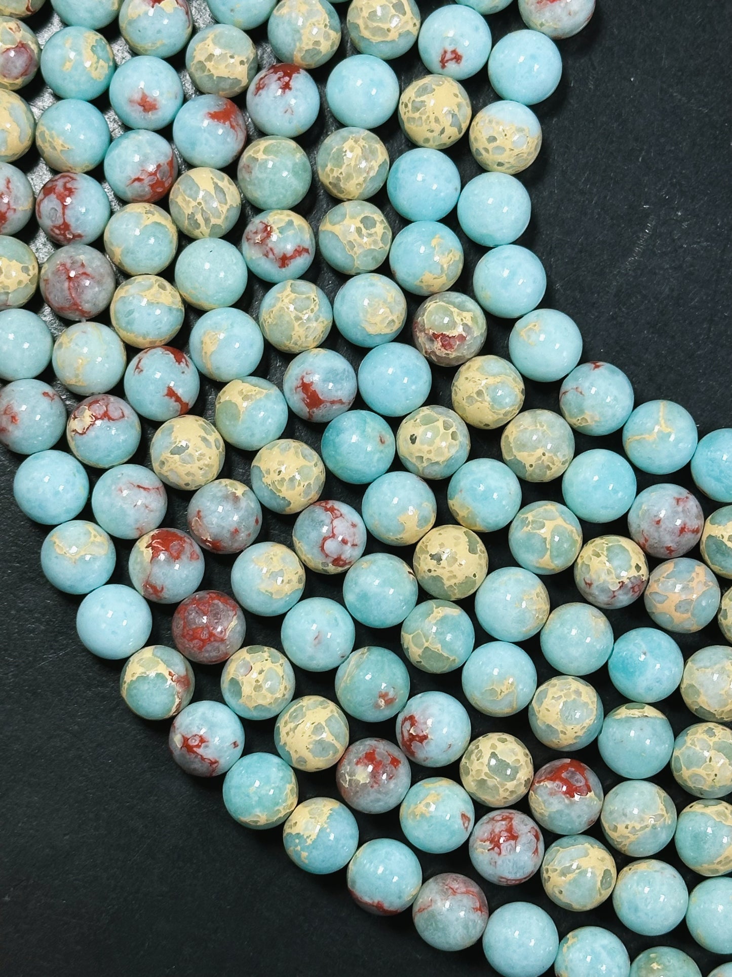 Natural Sea Sediment Jasper Gemstone Bead 6mm 8mm 10mm Round Beads, Beautiful Blue Red Beige Color Imperial Jasper Beads Full Strand 15.5"