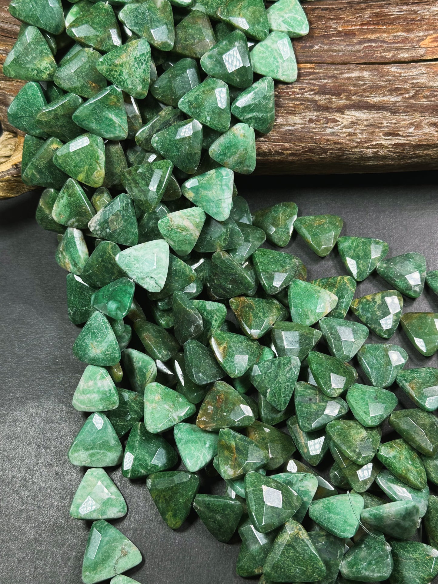 Natural Green Moss Agate Gemstone Bead Faceted 20mm Triangle Shape, Beautiful Natural Green Color Moss Agate Stone Beads, Full Strand 15.5"