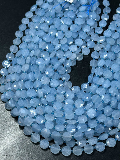 Natural Aquamarine Gemstone Bead Faceted 10mm Coin Shape Bead, Beautiful Natural Blue Color Aquamarine Beads, Great Quality 15.5" Strand