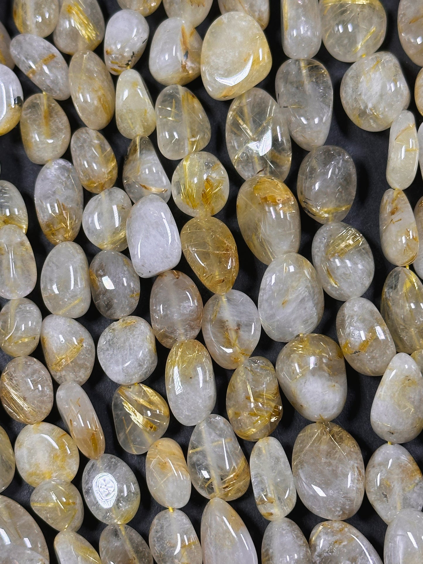 Natural Gold Rutilated Quartz Gemstone Bead Freeform Nugget Shape Bead, Gorgeous Golden Yellow Color Quartz, Great Quality Full Strand 15.5"