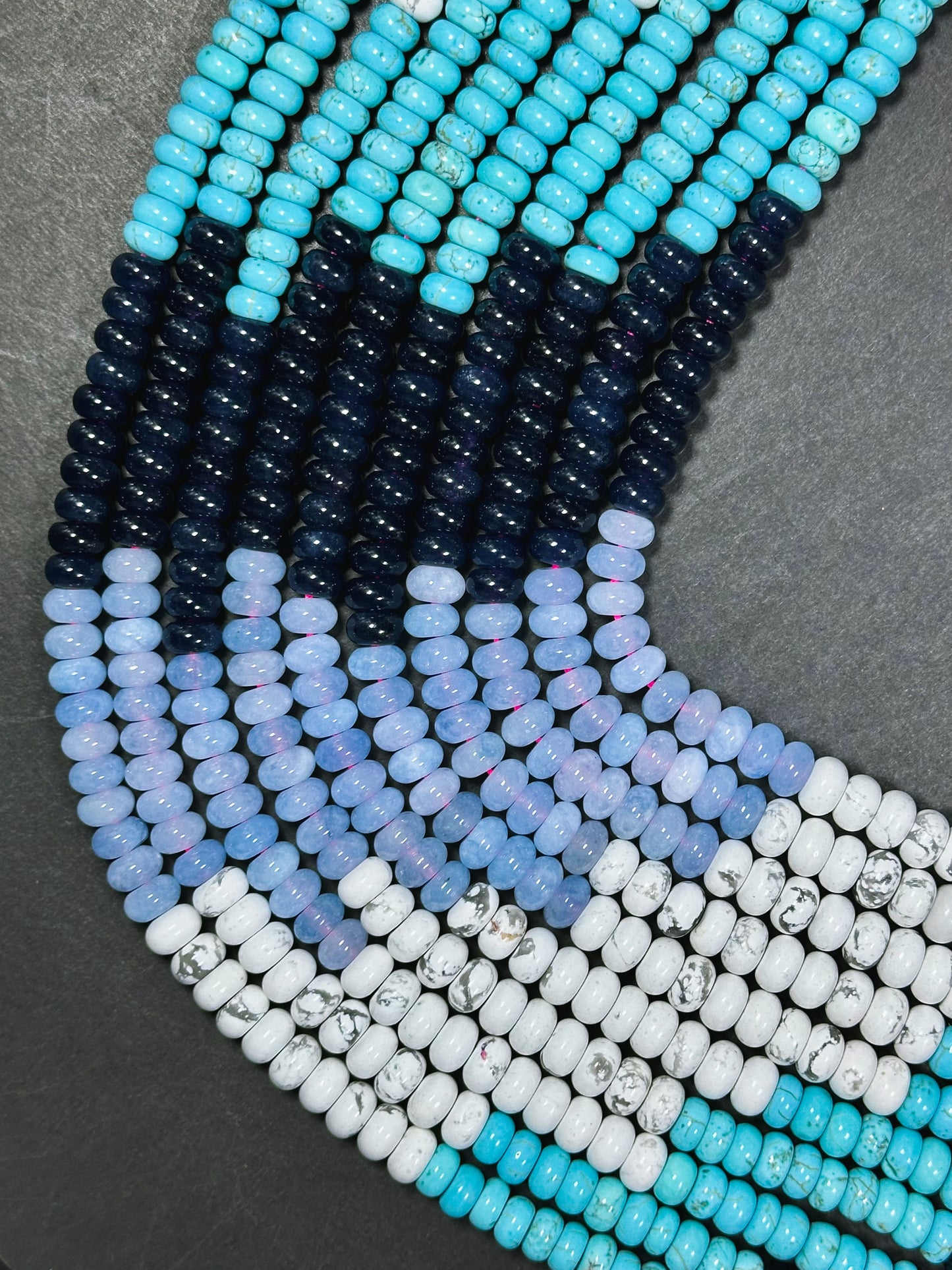 Natural Mixed Gemstone Beads 8x5mm Rondelle Shape, Beautiful Multi Stone Howlite Turquoise Aquamarine Blue Jade Gemstone Beads, Full Strand 15.5"