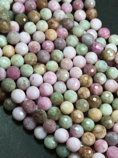 Natural Alashan Chalcedony Gemstone Bead Faceted 6mm 8mm 10mm Round Beads, Beautiful Multicolor Pink Green Brown Color Alxa Stone Bead 15.5"