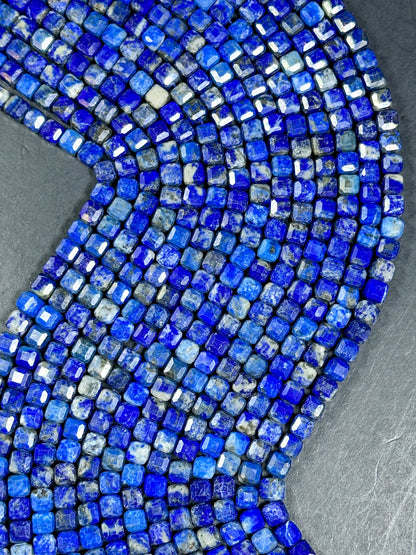 NATURAL Lapis Lazuli Gemstone Bead, Faceted 6mm Cube Shape Beads. Beautiful Natural Blue Color Lapis Lazuli Gemstone Beads Full Strand 15.5"