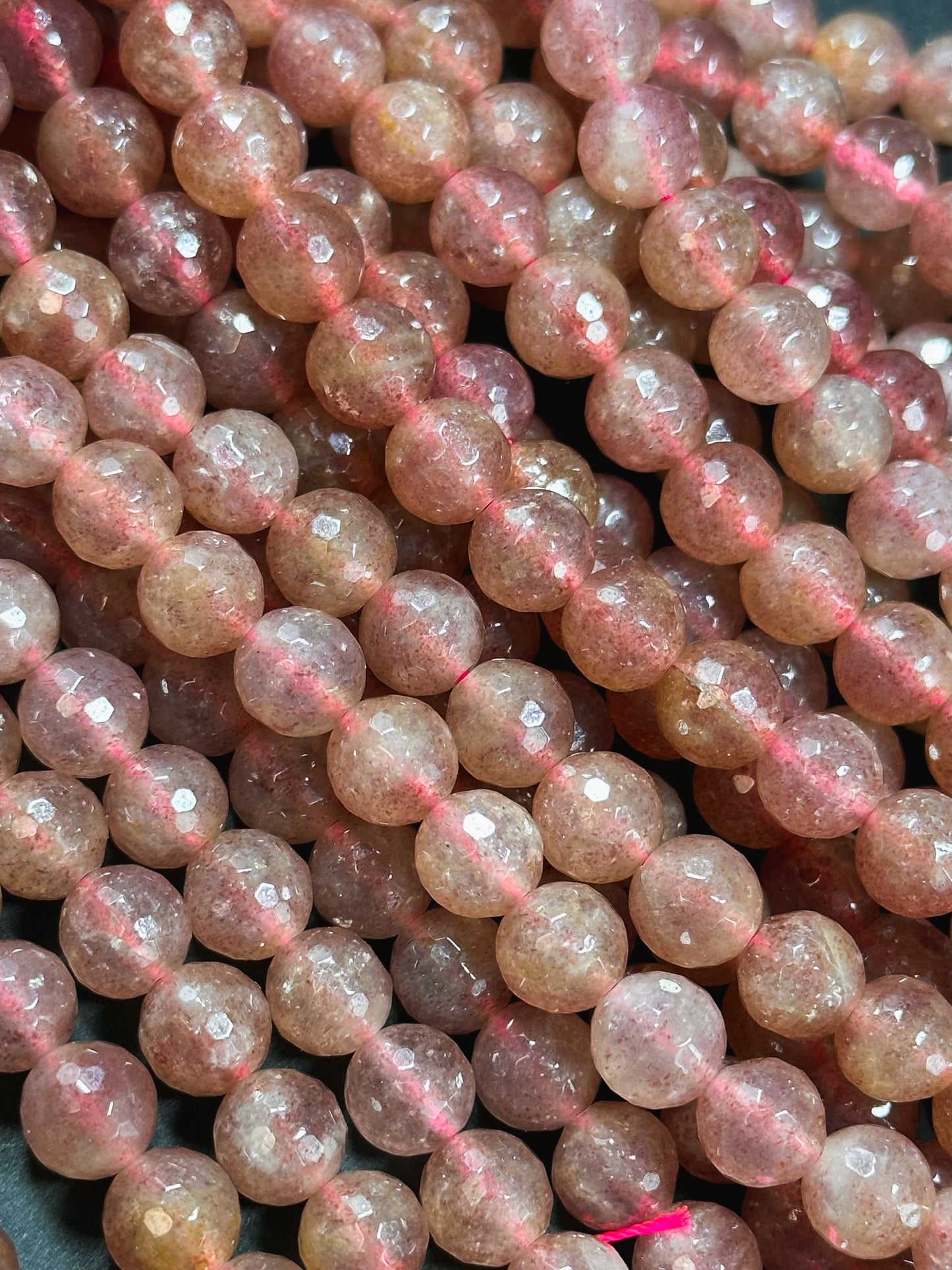 Natural Strawberry Quartz Gemstone Bead Faceted 6mm 8mm 10mm 12mm Round Beads, Beautiful Pink Red Strawberry Quartz Bead Full Strand 15.5"