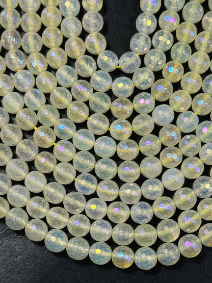 Beautiful Mystic Quartz Gemstone Bead Faceted 6mm 8mm Round Bead, Beautiful Light Yellow Clear Color Quartz Gemstone Bead Full Strand 15.5"