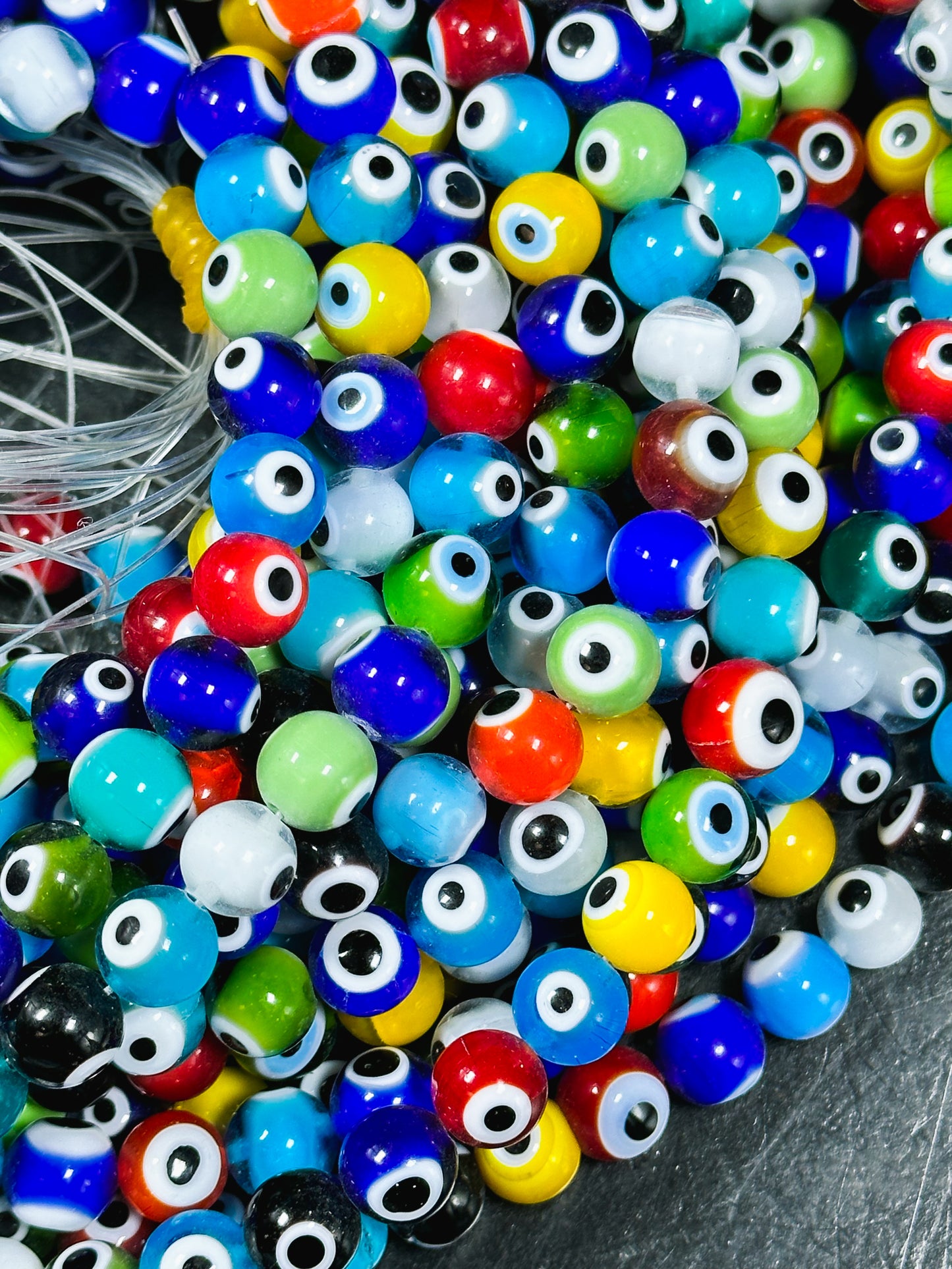 Beautiful Colorful Evil Eye Glass Beads 10mm Round Beads, Beautiful Multicolor Rainbow Evil Eye Amulet Glass Beads, Full Strand Glass Beads