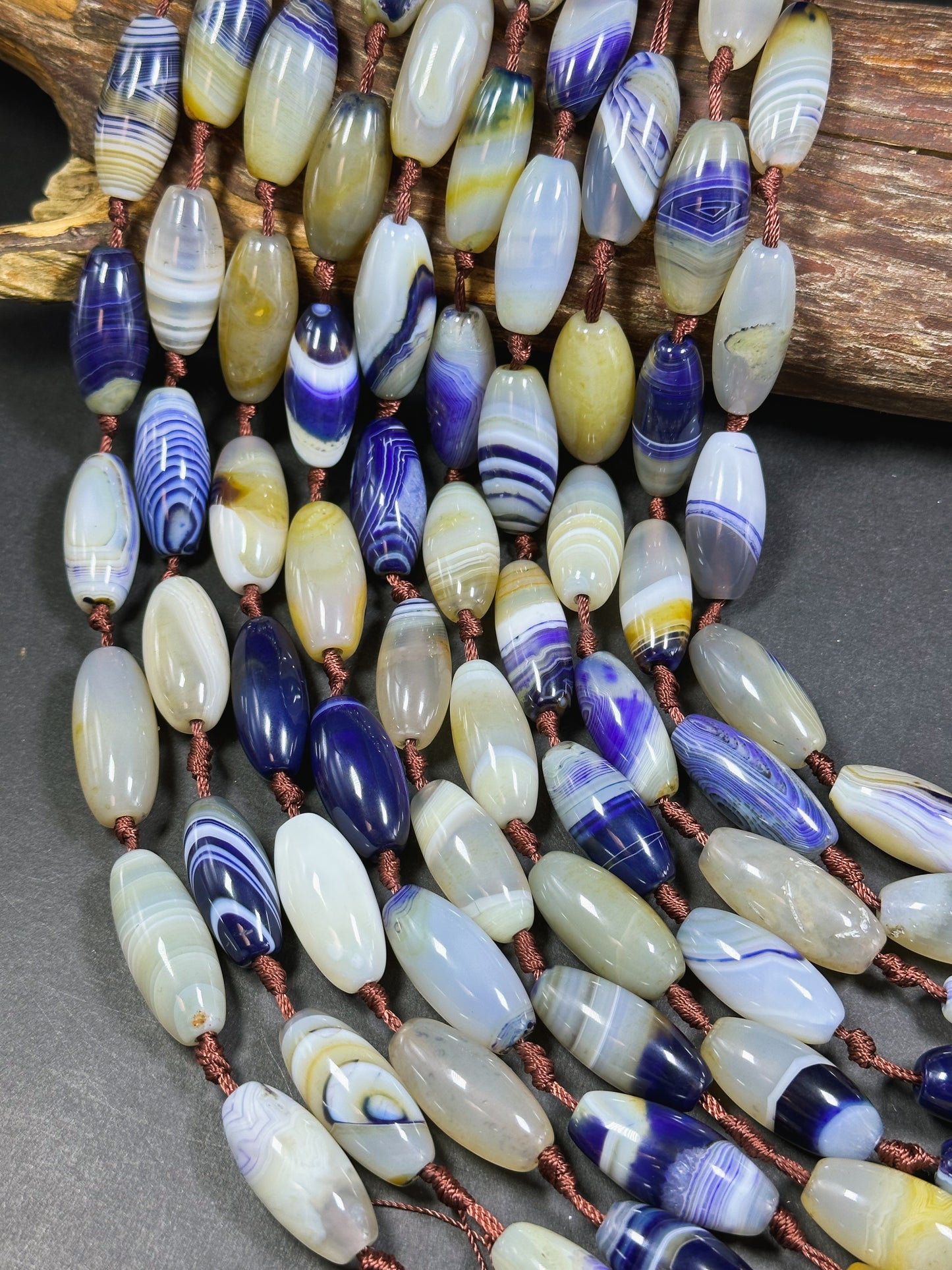 AAA Natural Botswana Agate Gemstone Bead 28x13mm Barrel Shape, Beautiful Purple Beige Color Botswana Agate, Great Quality Full Strand 15.5"