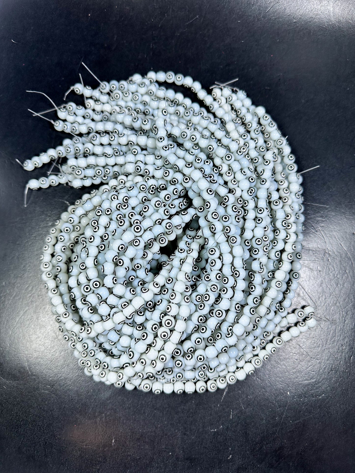 Beautiful White Evil Eye Glass Beads 6mm 8mm Round Beads, Beautiful White Black Evil Eye Amulet Glass Beads, Full Strand Glass Beads