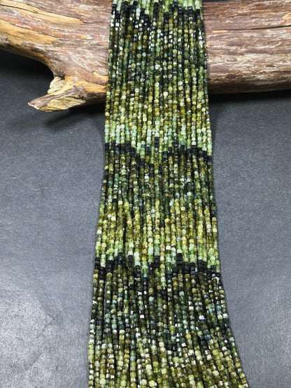 AAA Natural Green Tourmaline Gemstone Bead Faceted 3mm Cube Bead, Beautiful Natural Multi Green Tourmaline Beads Excellent Quality 15.5"