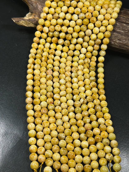 Natural Yellow Jade Gemstone Bead 6mm 8mm 10mm Round Beads, Beautiful Yellow Color Jade Gemstone Bead, Excellent Quality Full Strand 15.5"