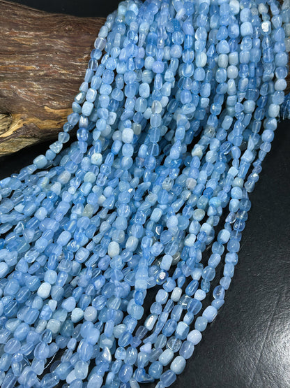 Natural Aquamarine Gemstone Bead Freeform Pebble Shape, Beautiful Natural Blue Color Aquamarine Stone Bead, Great Quality Full Strand 15.5"