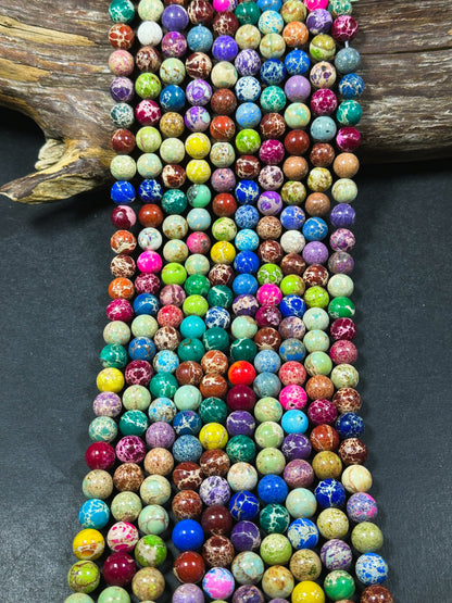 Natural Sea Sediment Jasper Gemstone Bead 4mm 6mm 8mm 10mm 12mm Round Beads, Beautiful Rainbow Multicolor Jasper Beads Full Strand 15.5"