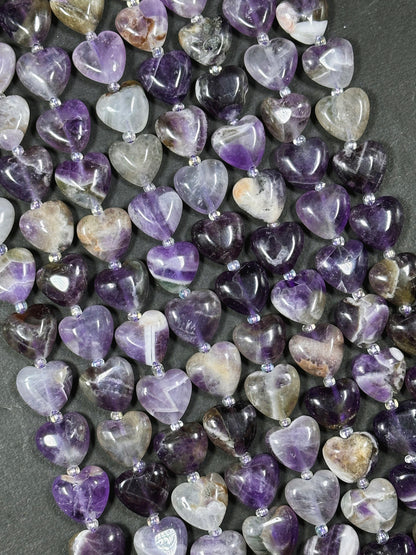 Natural Flower Amethyst Gemstone Bead 10mm 14mm Heart Shape, Beautiful Natural Purple White Color Amethyst, Great Quality Full Strand 15.5"