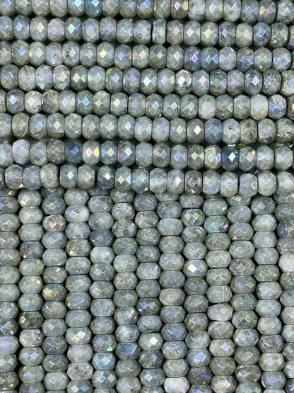 Mystic Natural Labradorite Gemstone Bead Faceted 8x5mm Rondelle Shape, Gorgeous Natural Gray Rainbow Blue Flash Labradorite Full Strand 15.5