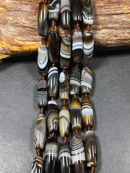 Natural Brown Botswana Agate Gemstone Bead Smooth Barrel Shape Beads, Gorgeous Natural Brown Botswana Agate, Excellent Quality 15.5" Strand