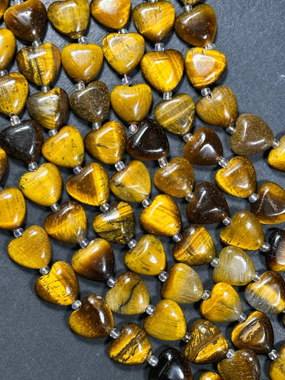 Natural Tiger Eye Gemstone Bead 10mm 14mm Heart Shape Bead, Beautiful Natural Golden Brown Color Tiger Eye, Great Quality Full Strand 15.5"