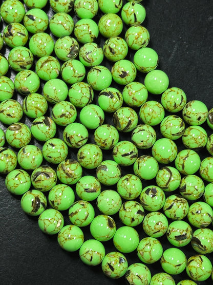 Beautiful Howlite Abalone Shell Bead 6mm 8mm 10mm Round Bead, Gorgeous Neon Green Color Howlite Natural Abalone Shell Bead Full Strand 15.5"