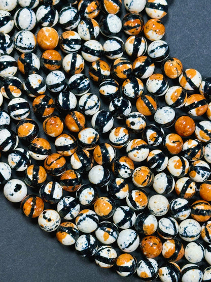 Beautiful Rain Flower Stone Bead 4mm 6mm 8mm 10mm Round Beads, Gorgeous Multicolor Orange Black White Rain Flower Beads Full Strand 15.5"