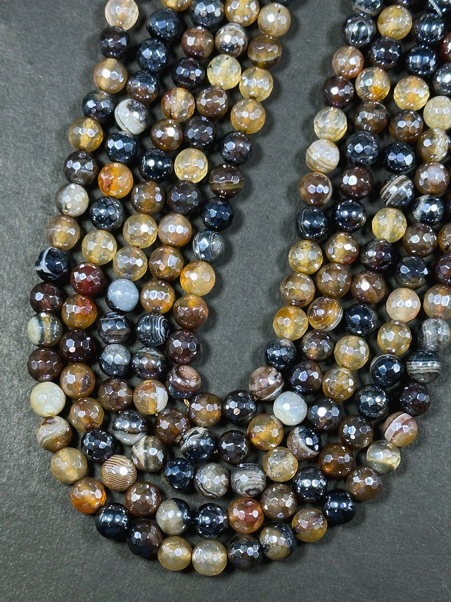 Mystic Natural Botswana Agate Gemstone Bead Faceted 6mm 8mm 10mm Round Beads, Beautiful Natural Brown Botswana Agate Gemstone Bead 15.5"