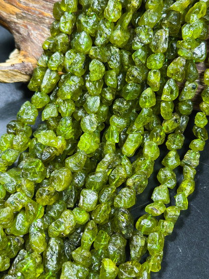 Natural Raw Green Peridot Gemstone Bead Freeform Nugget Shape Bead, Beautiful Natural Green Peridot Gemstone Beads Full Strand 15.5"