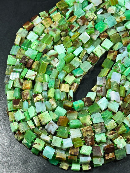 Natural Chrysoprase Gemstone Bead 9-10mm Square Shape, Beautiful Natural Green Brown Color Chrysoprase Bead, Great Quality Full Strand 15.5