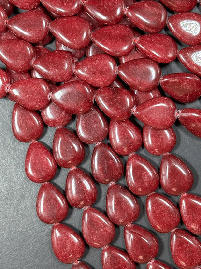 Natural Red Jade Gemstone Bead 20x15mm Teardrop Shape, Beautiful Natural Red Color Jade Gemstone Bead, Excellent Quality Full Strand 15.5"