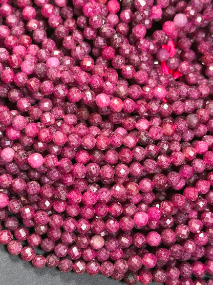 AAA Natural Ruby Quartz Faceted 3mm 4mm 5mm Round Bead, Beautiful Red Pink Color Ruby Quartz Gemstone Excellent Quality Full Strand 15.5"