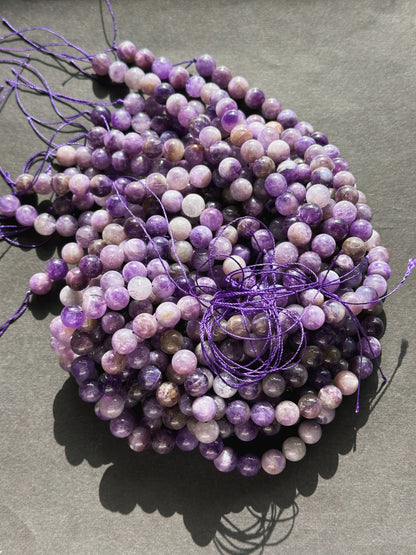 Natural Flower Amethyst Gemstone Bead 10mm Round Beads, Gorgeous Natural Purple Beige Color Flower Amethyst Stone Beads, Full Strand 15.5"