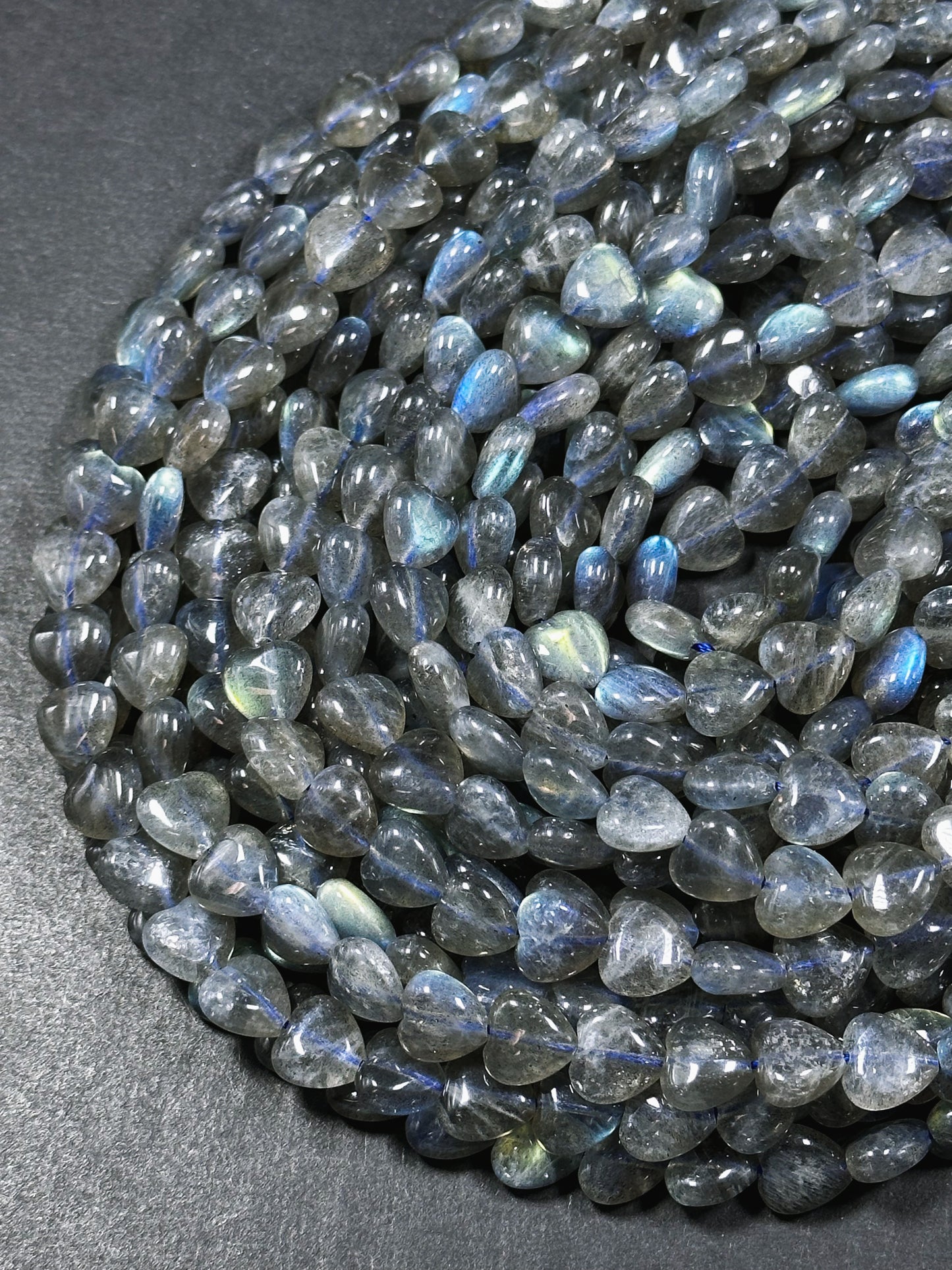 Natural Labradorite Gemstone Bead 10mm Heart Shape, Gorgeous Blue Rainbow Flash Gray Labradorite Bead Excellent Quality Full Strand 15.5"