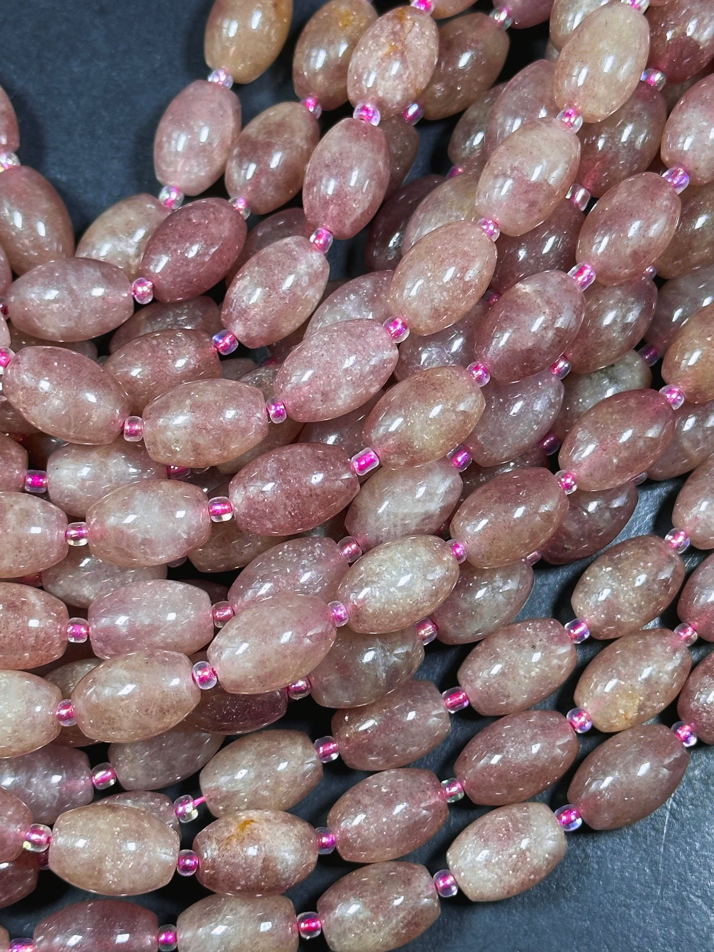 Natural Strawberry Quartz Gemstone Bead 15x10mm Tube Shape, Beautiful Pink Red Color Great Quality Strawberry Quartz Full Strand 15.5"