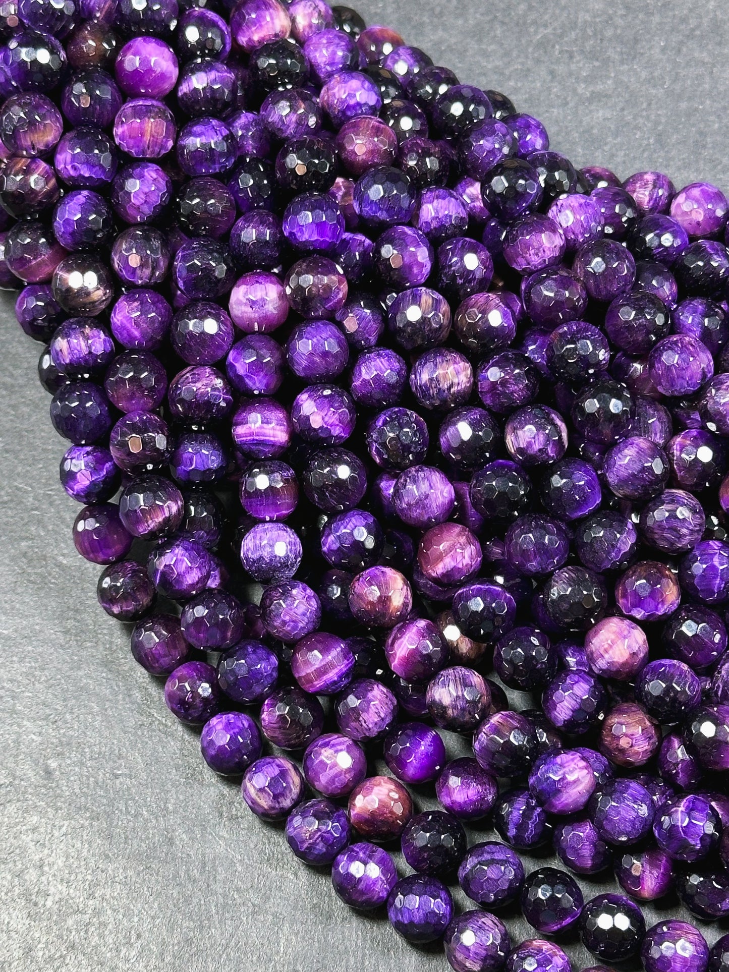 Natural Purple Tiger Eye Gemstone Bead Faceted 8mm Round Beads, Beautiful Purple Color Tiger Eye Gemstone Bead, Great Quality 15.5" Strand