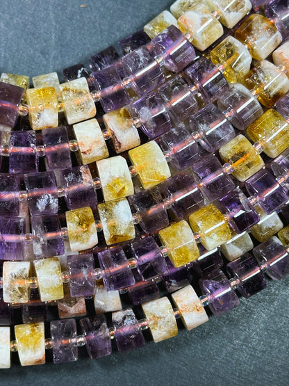 Natural Ametrine Gemstone Beads 11x8mm Cylinder Rondelle Beads, Gorgeous Natural Purple Orange Color Ametrine Beads, Excellent Quality 15.5"