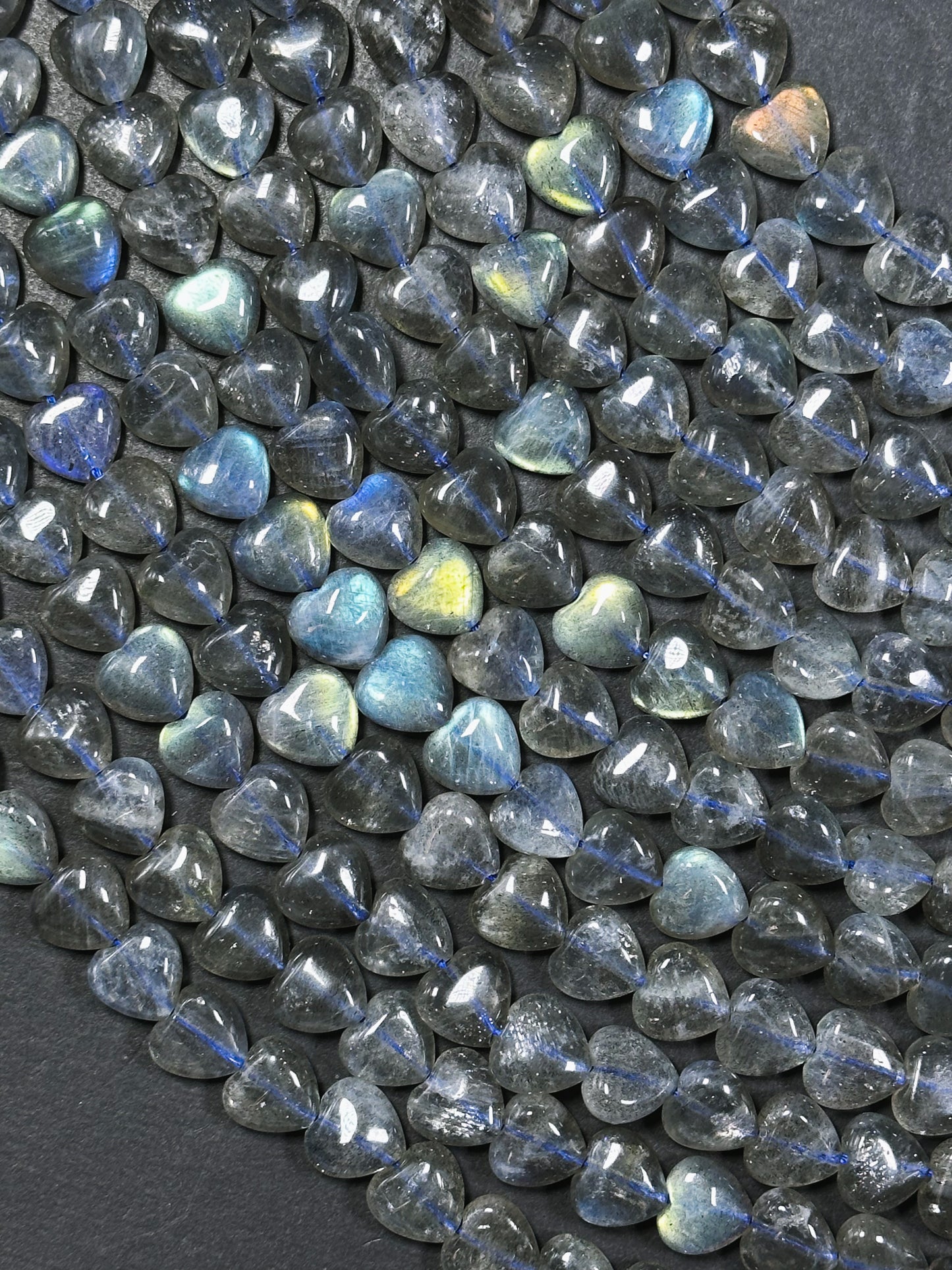 Natural Labradorite Gemstone Bead 10mm Heart Shape, Gorgeous Blue Rainbow Flash Gray Labradorite Bead Excellent Quality Full Strand 15.5"