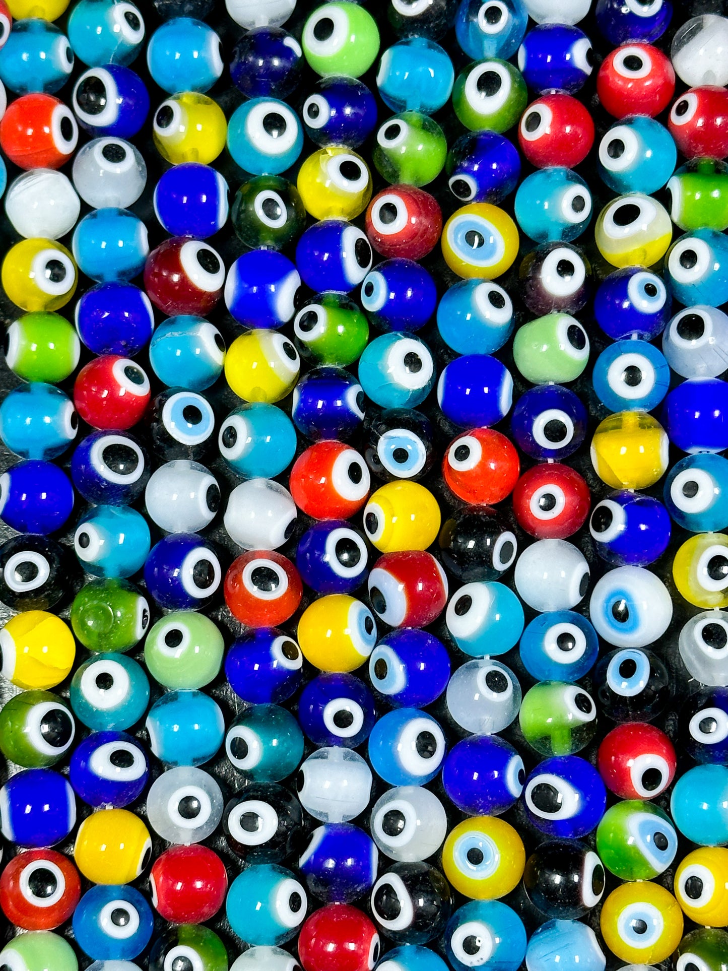 Beautiful Colorful Evil Eye Glass Beads 10mm Round Beads, Beautiful Multicolor Rainbow Evil Eye Amulet Glass Beads, Full Strand Glass Beads