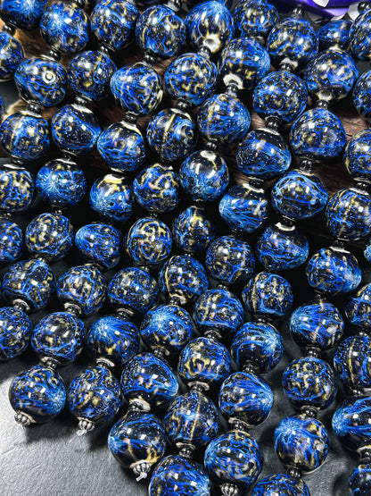 Beautiful Hand Painted Porcelain Beads, 20x22mm Unique Hand Painted Porcelain Round Shape Beads, Gorgeous Blue Color Porcelain Bead 8"