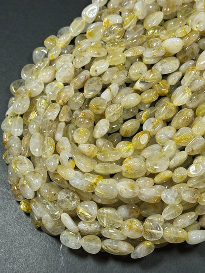 Natural Gold Rutilated Quartz Gemstone Bead Freeform Nugget Shape Bead, Gorgeous Golden Yellow Color Quartz, Great Quality Full Strand 15.5"