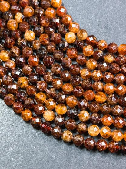 AA Natural Hessonite Orange Garnet Gemstone Bead Faceted 7mm 9mm Round Bead, Gorgeous Orange Brown Color Hessonite Garnet Bead, 15.5" Strand