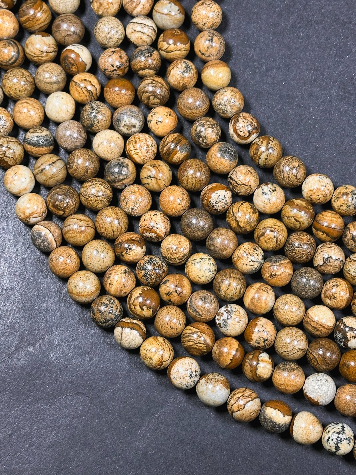 Natural Picture Jasper Gemstone 4mm 6mm 8mm 10mm Round Beads, Beautiful Natural Brown Tan Color Picture Jasper Gemstone Beads 15.5" Strand