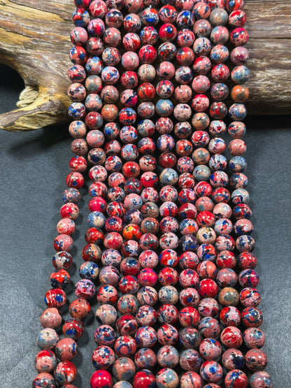 Natural Sea Sediment Jasper Gemstone 4mm 6mm 8mm 10mm Round Beads, Beautiful Red Blue Beige Colors Imperial Jasper Beads Full Strand 15.5"