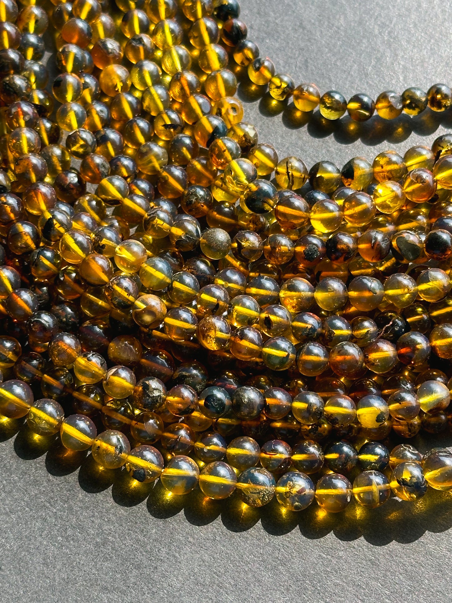 Natural Amber Baltic Gold Gemstone Bead 6-7mm Round Beads, Beautiful Natural Dark Yellow Brown Color Baltic Gold Gemstone Beads Full Strand 15.5"