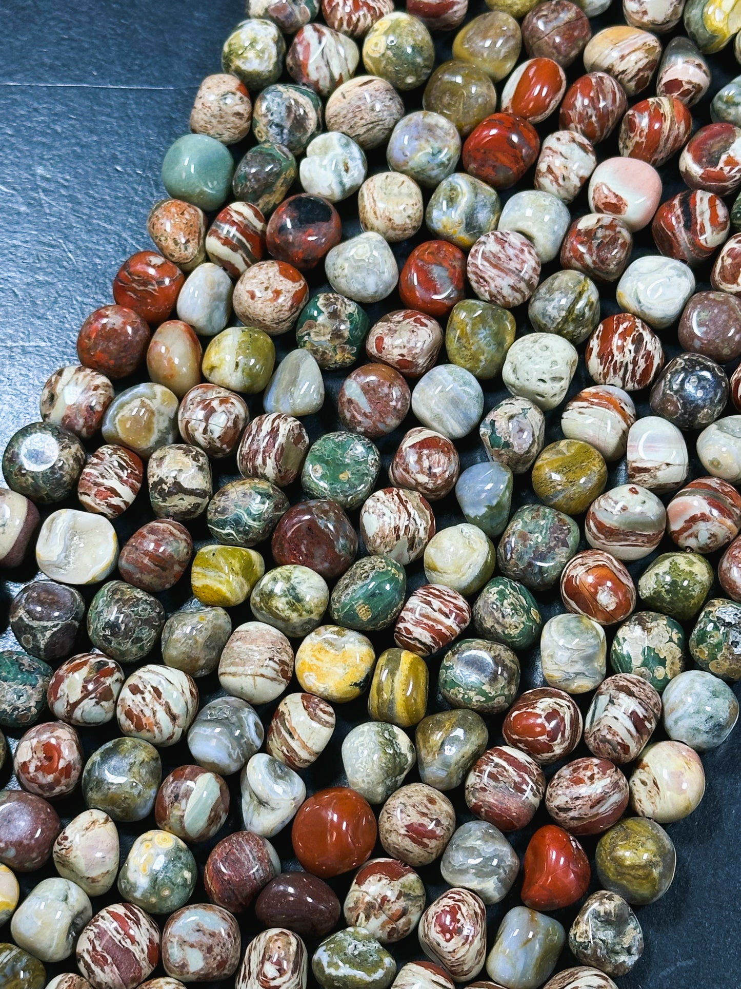 Natural Polychrome Jasper Gemstone Bead 10-12mm Nugget Shape, Beautiful Red Beige Brown Gray Color Polychrome Jasper Bead, Full Strand 15.5"