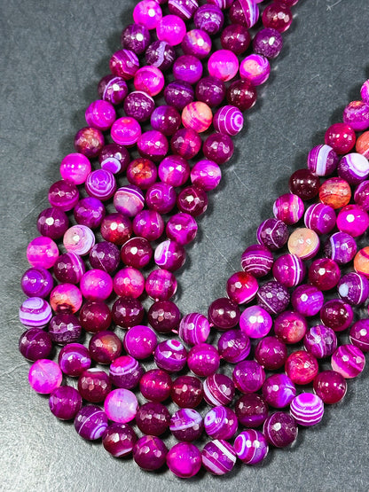 NATURAL Botswana Agate Gemstone Bead Faceted 6mm 8mm 10mm 12mm Round Beads, Beautiful Pink Fuchsia Color Gemstone Bead Full Strand 15.5"