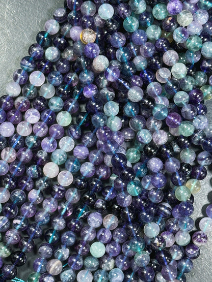 Natural Dark Fluorite Gemstone Bead 6mm 8mm 10mm Round Beads, Gorgeous Natural Multicolor Green Purple Blue Fluorite Beads Full Strand 15.5"