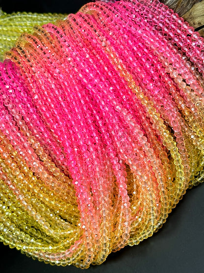 Gorgeous Multicolor Crystal Beads, Faceted 3mm 4mm 8mm Rondelle Shape, Beautiful Pink Yellow Color Crystal Beads Full Strand 14.4"