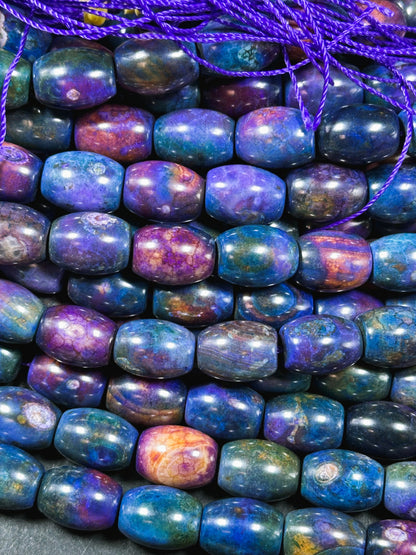 Natural Tibetan Gemstone Bead 13x10mm Barrel Shape Bead, Gorgeous Multicolor Galaxy Purple Blue Color Tibetan Stone Beads, Full Strand 14"