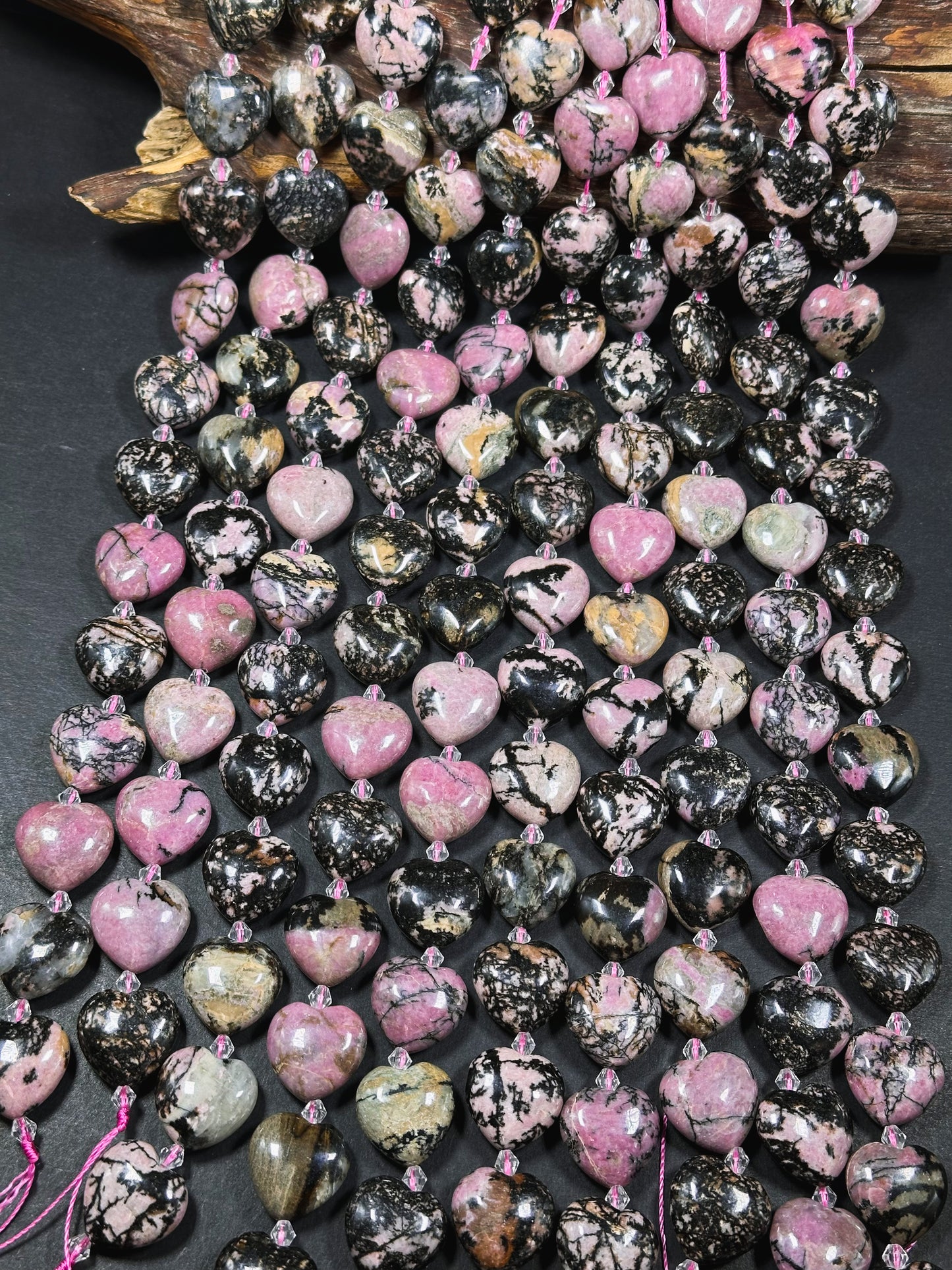 Natural Rhodonite Gemstone Bead 20mm Heart Shape Bead, Gorgeous Natural Pink Black Color Rhodonite Bead, Excellent Quality Full Strand 15.5"