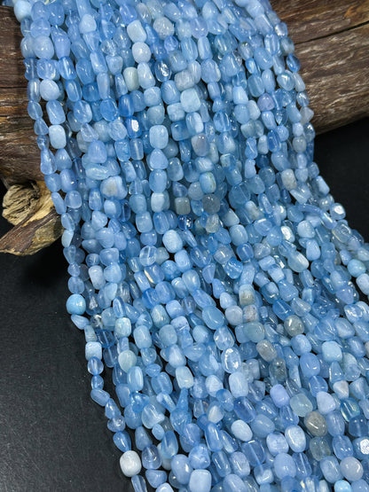 Natural Aquamarine Gemstone Bead Freeform Pebble Shape, Beautiful Natural Blue Color Aquamarine Stone Bead, Great Quality Full Strand 15.5"