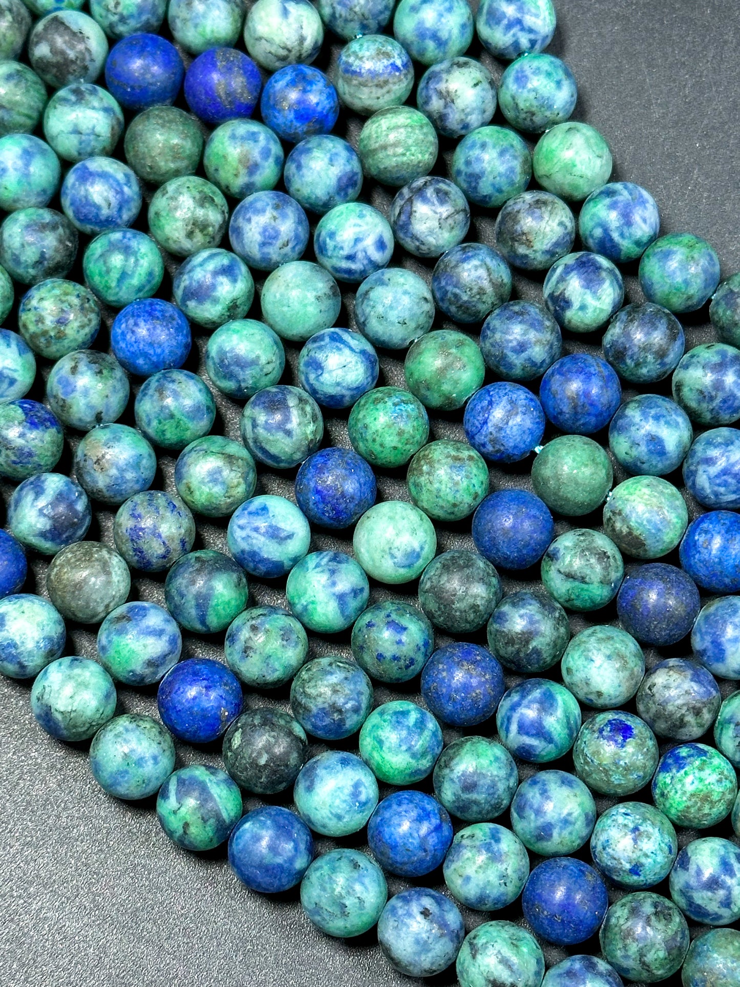 Natural Matte Azurite Gemstone Bead 4mm 6mm 8mm 10mm 12mm Round Beads, Gorgeous Green Blue Color Azurite Gemstone Beads, Full Strand 15.5"