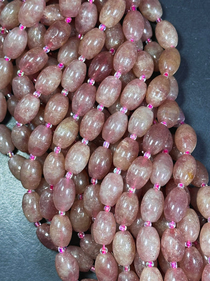 Natural Strawberry Quartz Gemstone Bead 15x10mm Tube Shape, Beautiful Pink Red Color Great Quality Strawberry Quartz Full Strand 15.5"