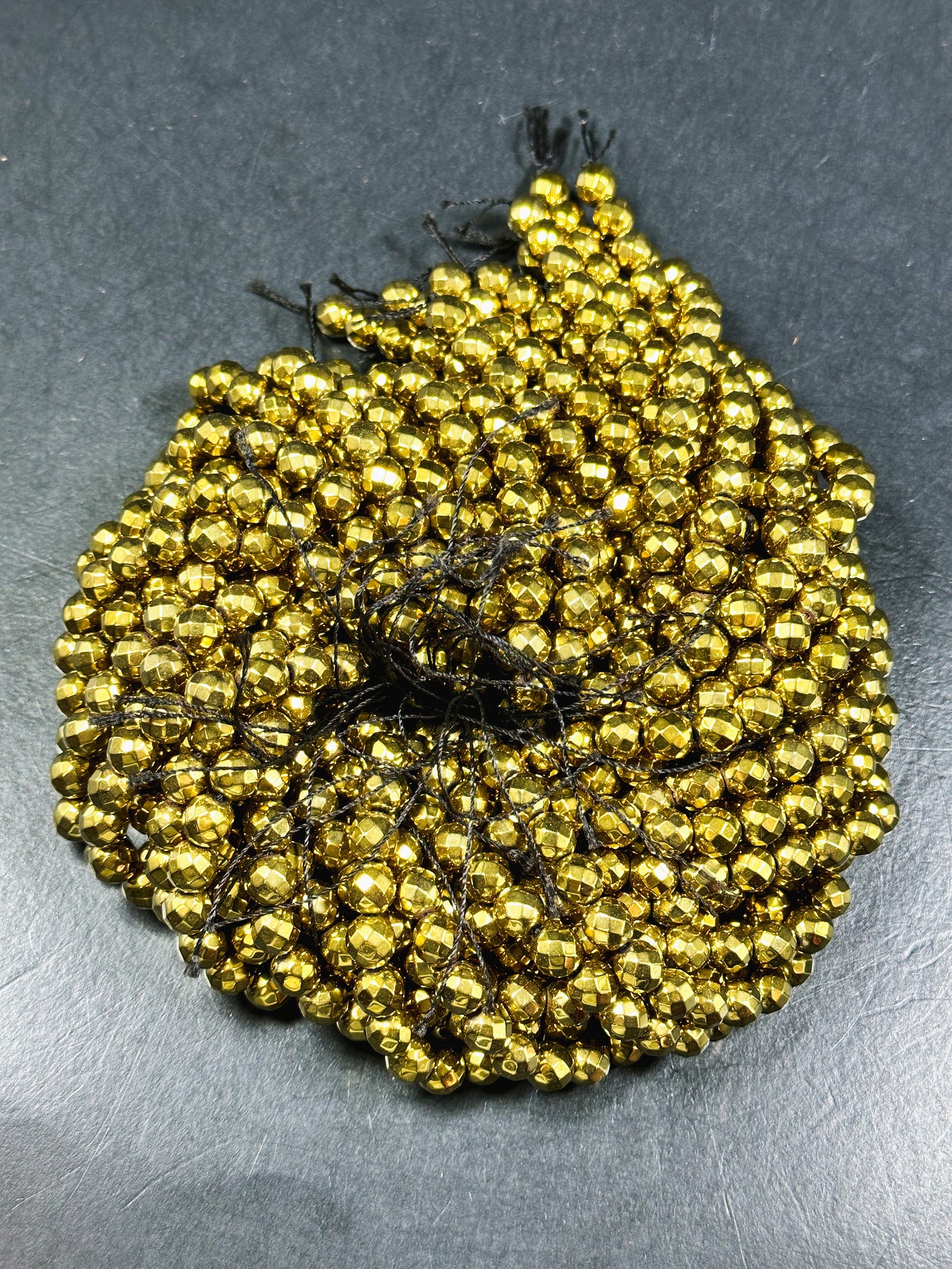 NATURAL Pyrite Gemstone Bead Faceted 2mm 4mm 6mm 8mm Round Beads, Beautiful Gold Color Plated Pyrite Gemstone Loose Bead Full Strand 15.5"